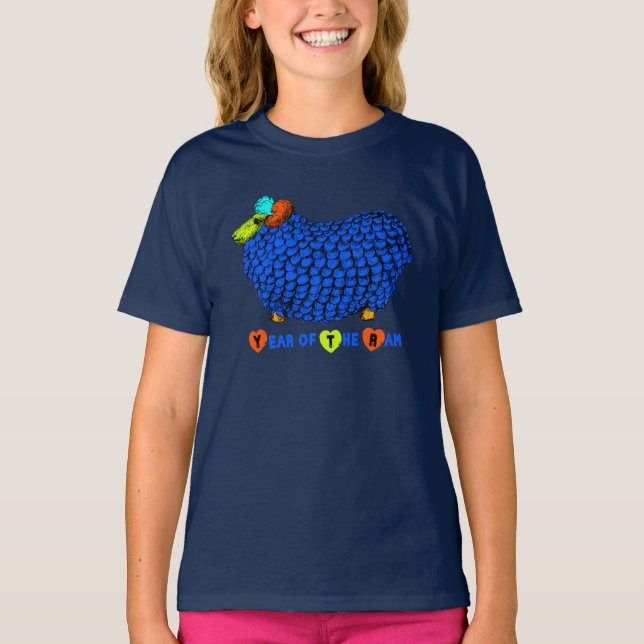 Funny Blue Ram Chinese Year Zodiac Girl Tee (Front)