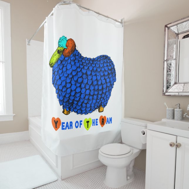 Funny Blue Ram Chinese Year Zodiac Shower C Curtain (In Situ)