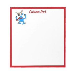 Funny Blue Reindeer Christmas Holiday Personalize Notepad