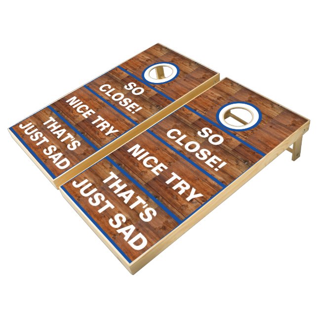 Funny Blue Rustic Dark Wood  Cornhole Set (Angled)