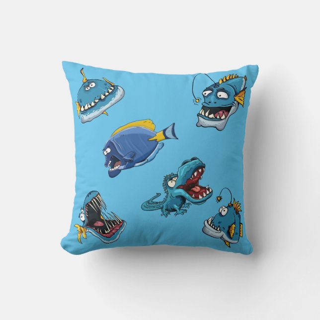 Funny Blue Sea Monster Fish Shark Kid Pillow Night (Front)