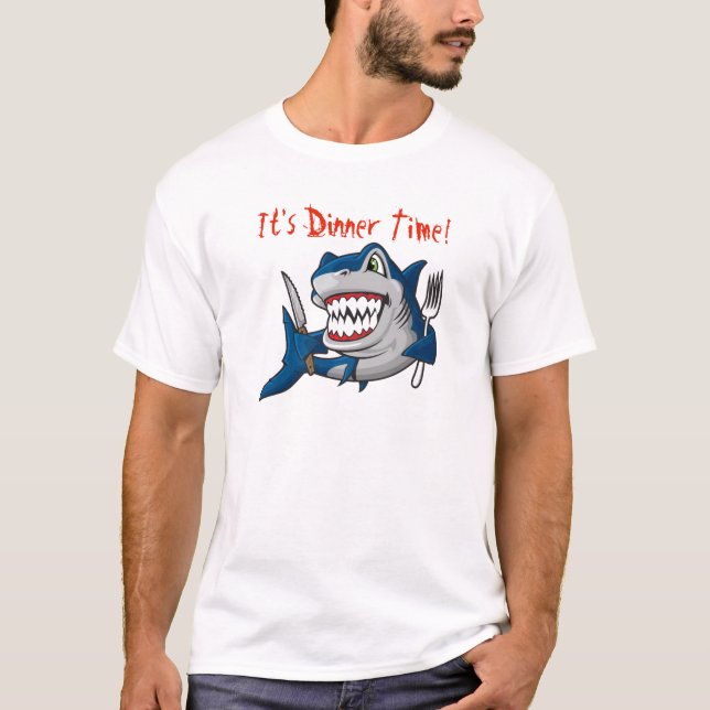 Funny Blue Shark White T-Shirt (Front)