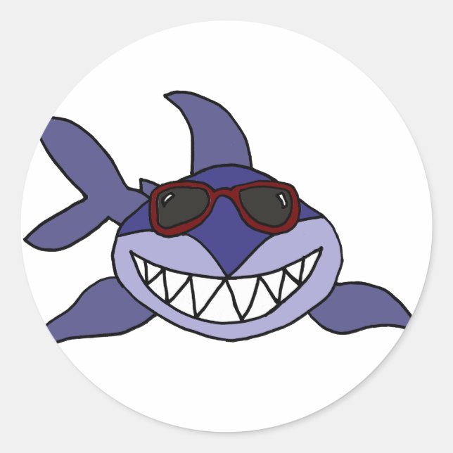 Funny Blue Shark with Sunglasses Classic Round Sticker (Front)