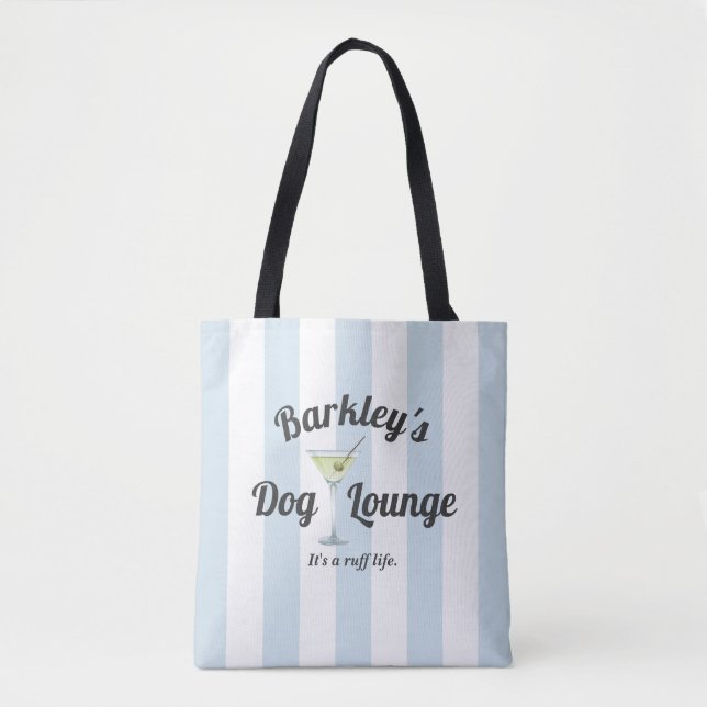 Funny Blue Stripes Personalized Dog Lounge Tote Bag (Front)