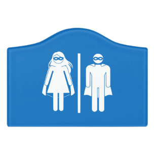 Funny Blue Superhero Restroom Bathroom Toilet Door Sign
