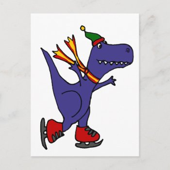 Funny Blue T-rex Dinosaur Ice Skating Art Postcard by inspirationrocks at Zazzle