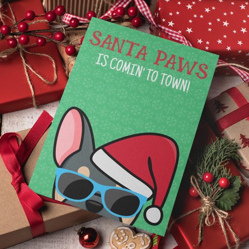 Funny Blue Tan Frenchie Santa Paws Christmas Card