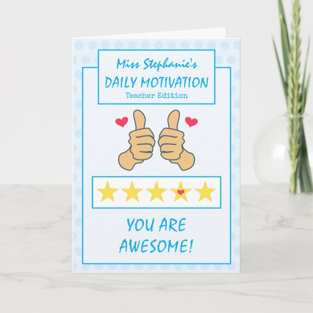 Funny Blue Thumbs Up Best Teacher Ever Thank You Card (Front)