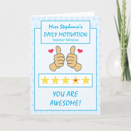 Funny Blue Thumbs Up Best Teacher Ever Thank You Card