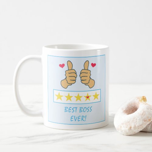 Funny Blue Thumbs Up Five Star Best Boss Ever Coffee Mug