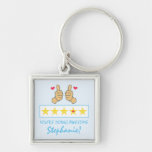 Funny Blue Thumbs Up Five Star Rating Custom Name Keychain
