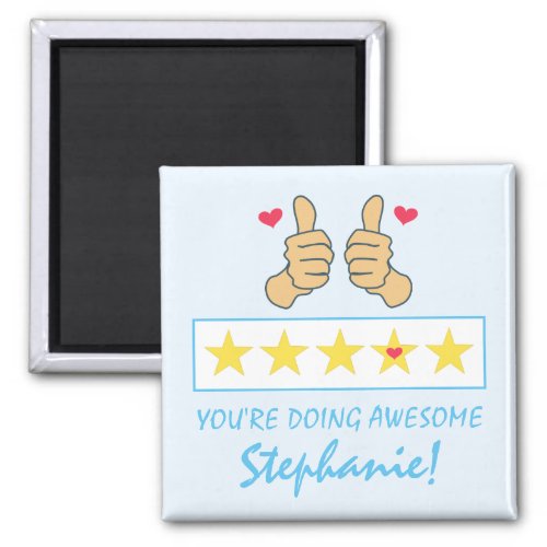 Funny Blue Thumbs Up Five Star Rating Custom Name Magnet