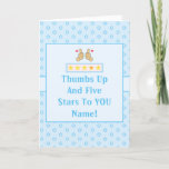 Funny Blue Thumbs Up Five Star Rating Custom Name Thank You Card