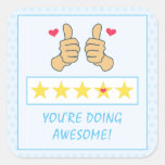 Funny Blue Thumbs Up Five Star Rating Kids Reward  Square Sticker