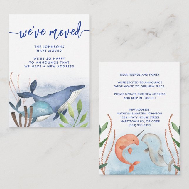 Funny Blue Whale New Address Moving Announcement (Front/Back)