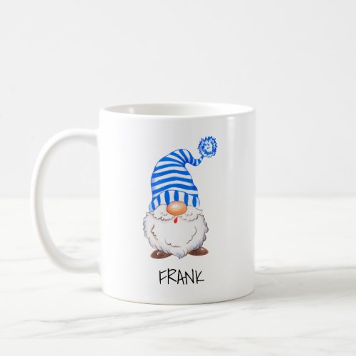 Funny Blue White Christmas Gnome Personalized Name Coffee Mug
