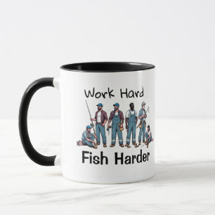 FUNNY Blue/White ''FISH HARDER'' Mug