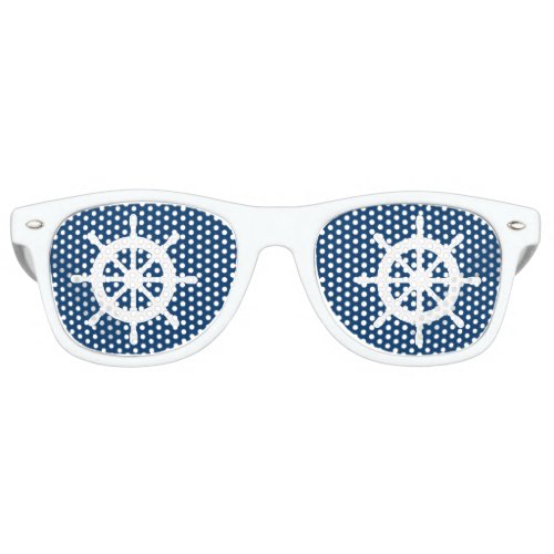 Funny blue white nautical ship wheel party shades