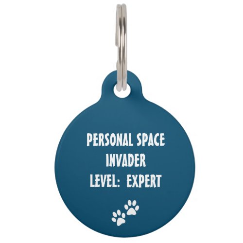 Funny Blue White Personal Space Invader Dog Pet ID Tag