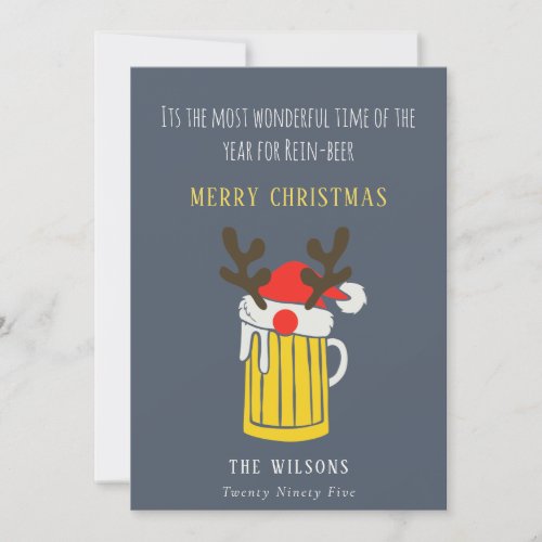 Funny Blue Wonderful Time For Rein beer Christmas Holiday Card