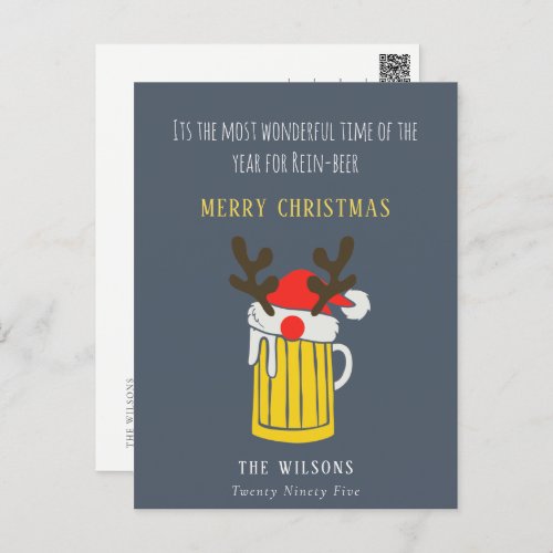 Funny Blue Wonderful Time For Rein beer Christmas Holiday Postcard