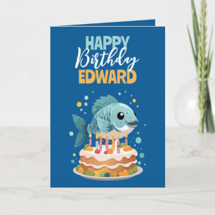 Funny Blue & Yellow Boyfriend Fishing Birthday Card