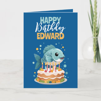 Funny Blue & Yellow Boyfriend Fishing Birthday Card