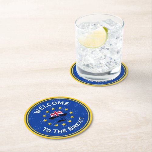 Funny Blue Yellow European Union Brexit Art Round Paper Coaster