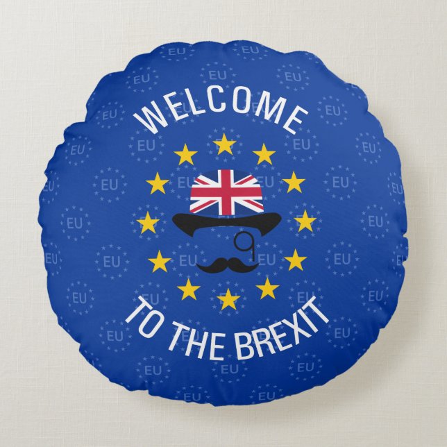 Funny Blue Yellow European Union Brexit Pun Round Pillow (Front)