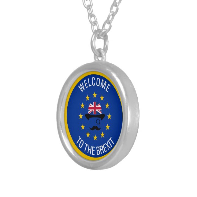 Funny Blue Yellow European Union Brexit Pun Silver Plated Necklace (Front Right)