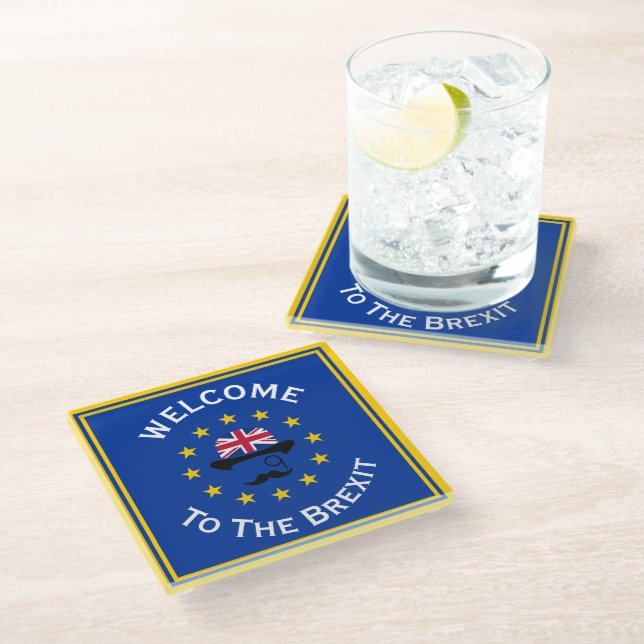 Funny Blue Yellow European Union Jack Pun Glass Coaster (Angled)