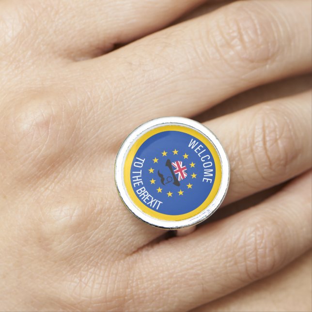 Funny Blue Yellow Red European Union Brexit Pun Ring (In Situ)