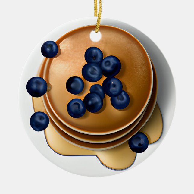 Funny Blueberry Pancakes with Syrup Pun Christmas  Ceramic Ornament (Front)