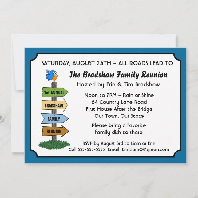 Funny Bluebird Family Reunion Invitation (Front)