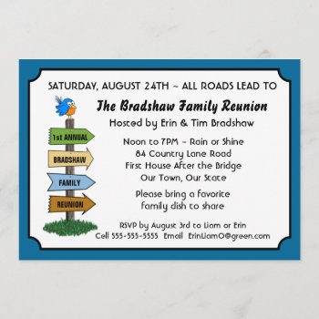 Funny Bluebird Family Reunion Invitation by Zigglets at Zazzle