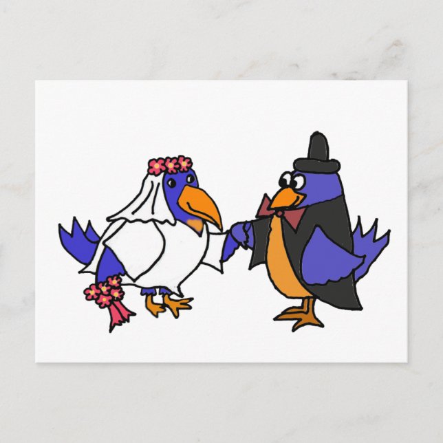 Funny Bluebirds Bride and Groom Wedding Postcard (Front)