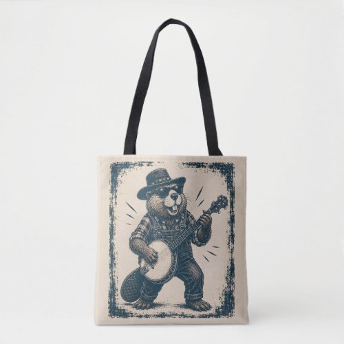 Funny Bluegrass Beaver Vintage Country Music Art Tote Bag