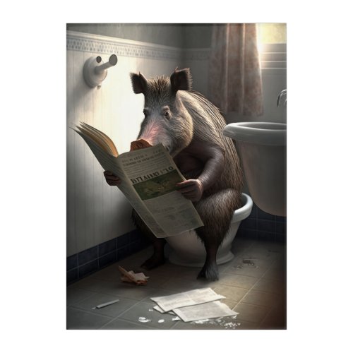 Funny Boar on Bathroom Toilet Wildlife Animals  Acrylic Print