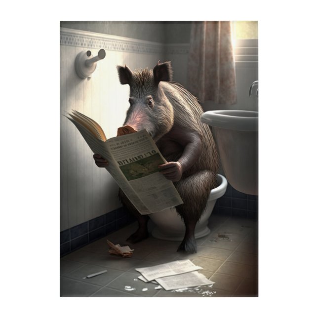 Funny Boar on Bathroom Toilet Wildlife Animals  Acrylic Print (Front)