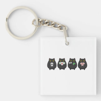 Funny Board Game Night , Mahjong Black Cat Keychain