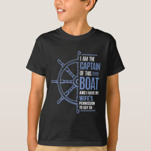 Funny Boat Captain Husband Wifes Permission T-Shirt