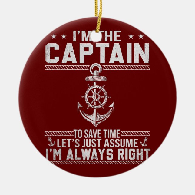 Funny Boat Captain Pontoon Captain Dad Papa Men Ceramic Ornament (Front)