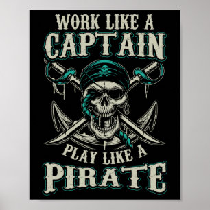 Funny Boat Captain Shirt Men Boating Pirate Shirt  Poster