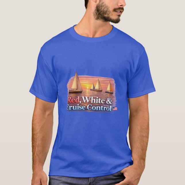 Funny Boating Shirt Red White & Cruise Control | P (Front)