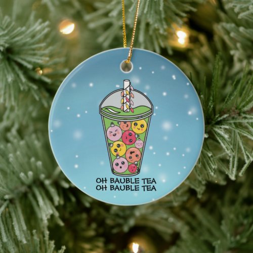 Funny Boba Bubble Tea Ceramic Ornament