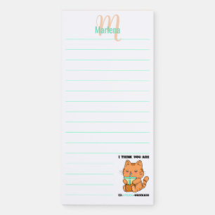 Funny boba bubble tea kitten personalized lined magnetic notepad