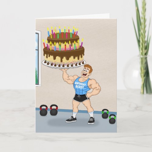 Funny Bodybuilder Birthday Cake Cartoon  Card