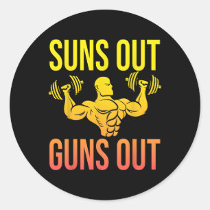 Funny Bodybuilding Fitness Sun's Out Guns Out Bice Classic Round Sticker