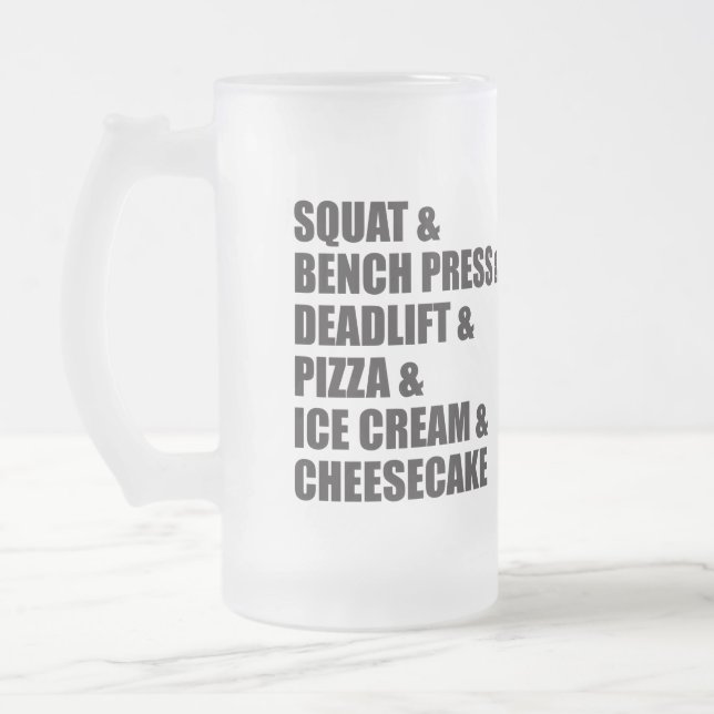 Funny Bodybuilding Gym Pizza Ice Cream Cheese Cake Frosted Glass Beer Mug (Left)