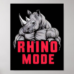 Funny Bodybuilding Rhino Mode Workout Fitness Gym Poster